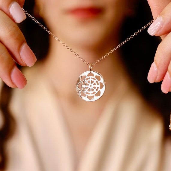 Heart Chakra Necklace 14k Solid Gold Anahata Chakra Charm