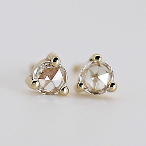 Rose Cut Diamond Earrings 14k Gold, Diamond Screw Back Earrings, Bridal Earrings, Jewelry Gift for Her, Wedding Jewelry, Diamond Studs,