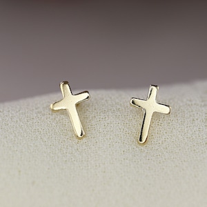 Gold Cross Earrings 14k Solid Gold, Cross Stud Earrings, Religious Jewelry, Delicate Cross Studs, Minimalist Everyday Studs Earrings