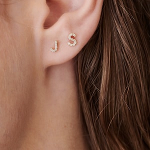 Personalized Diamond Initial Earrings, 14k Gold Initial Stud Earrings, Diamond Letter Earrings, Custom Jewelry Gift for Her