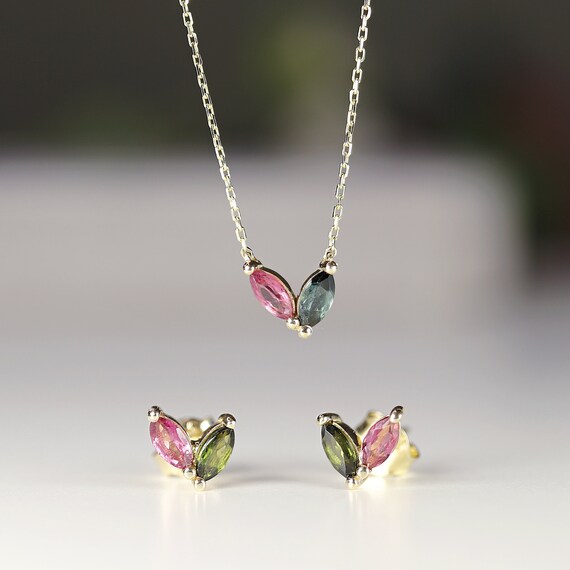 Watermelon Tourmaline Necklace 14k Gold Pink Tourmaline image