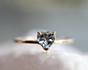 Heart Cut Aquamarine Ring,14k Gold, Aquamarine Engagement Ring, March Birthstone Jewelry, Handcrafted Romantic Promise Ring