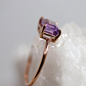 Emerald Cut Amethyst Ring Rose Gold, Amethyst Engagement Ring, February Birthstone, Art Deco Engagement Ring, Gemstone Ring Solid Gold image 4