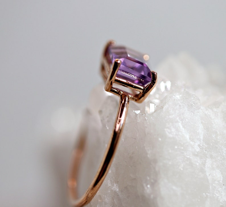 Emerald Cut Amethyst Ring Rose Gold, Amethyst Engagement Ring, February Birthstone, Art Deco Engagement Ring, Gemstone Ring Solid Gold image 4