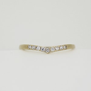 Curved Diamond Wedding Band, Chevron Ring, Pave Diamond Curved Wedding Band, Gold Band, Gift For Her, Genuine Diamonds Nesting Band