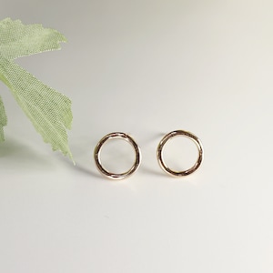 Tiny Gold Circle Stud Earrings Hammered Open Circle Everyday Studs, Minimalist Gold Filled Small Circle Earrings, Gift For Mom