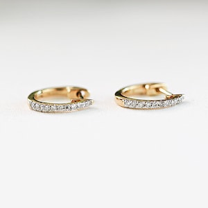 Diamond Huggies Earrings 14k Solid Gold, Small Diamond Hoop Earrings, Diamond Earrings Huggie, Single or Pair, Mother&#39;s Day Gift For Her