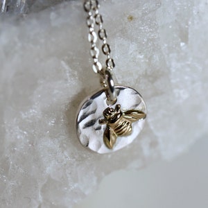 Dainty Gold Bee Necklace, Bumble Bee Necklace Sterling Silver w Gold Filled Queen Bee, Personalized Pendant Necklace, Birthday Gift