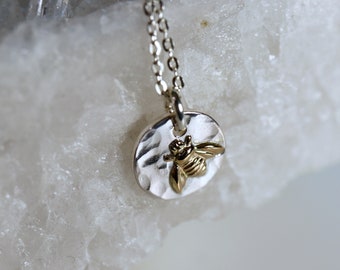 Dainty Gold Bee Necklace, Bumble Bee Necklace Sterling Silver w Gold Filled Queen Bee, Personalized Pendant Necklace gift for Her