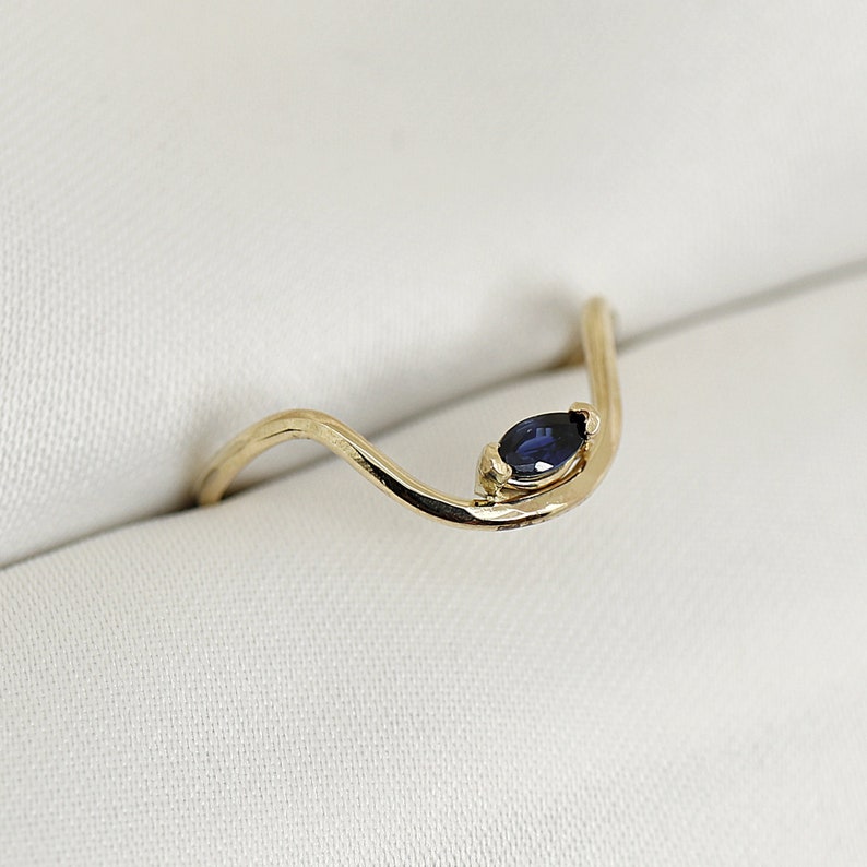 Marquise Sapphire Ring 14k Solid Gold, Curved Ring Gemstone, Sapphire Stacking Ring, September Birthstone, 45th anniversary Gift for Wife image 3