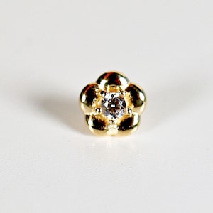 Flower Flat Back Earrings 14k Solid Gold, Cz Flower Stack Earrings, Internally Threaded Earrings, Cartilage Piercing, Gold Jewelry Gift
