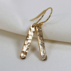 Bar Dangle Earrings, Gold Filled Dangle Earrings Bar, Hammered Gold Drop Earrings, Gold Bar Earrings, Minimalist Bar Drop Earrings, Mom Gift
