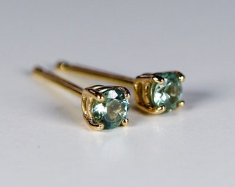 Teal Green Montana Sapphire Earrings 14k Solid Gold Green Sapphire Stud Earrings, Sapphire Bridal Earrings, Wedding Jewelry, Gift for Wife