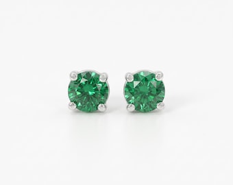 Delicate Emerald Stud Earrings 14k Gold, Dainty Emerald Gemstone Earrings, Wedding Jewelry, Handmade Fine Jewelry Gift for Bride, Mom Studs
