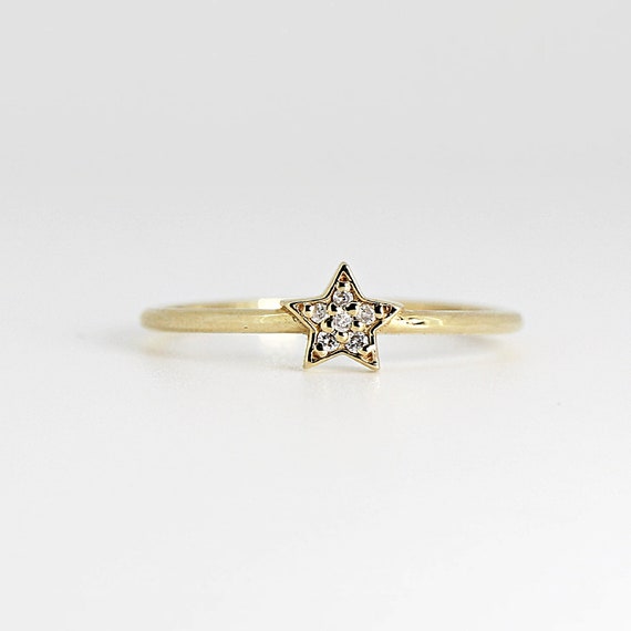 Natural Diamond Star Ring 14k Gold, Star Pave Diamond Ring, Minimalist  Diamond Stacking Ring, Celestial Jewelry, Dainty Diamond Ring - Etsy