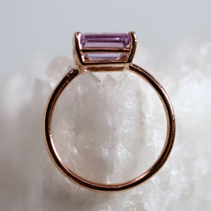 Emerald Cut Amethyst Ring Rose Gold, Amethyst Engagement Ring, February Birthstone, Art Deco Engagement Ring, Gemstone Ring Solid Gold image 5