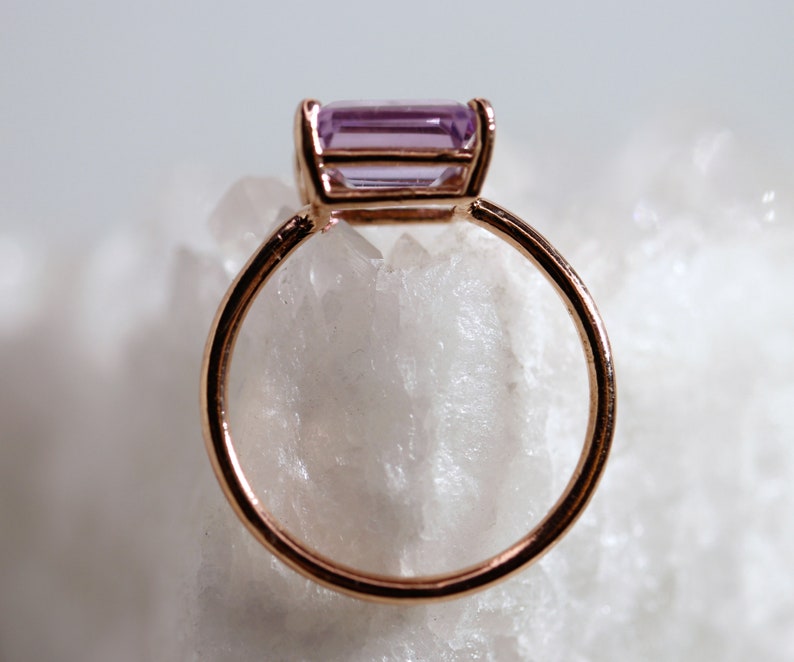 Emerald Cut Amethyst Ring Rose Gold, Amethyst Engagement Ring, February Birthstone, Art Deco Engagement Ring, Gemstone Ring Solid Gold image 5