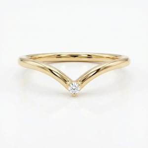 V Shaped Diamond Wedding Band 14k Solid Gold, Curved Chevron Ring, Dainty Gold Contour Band, Stackable Gold V Band for Her