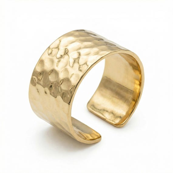 Wide Gold Band Ring, Cigar Band Ring Gold Filled, Gold Hammered