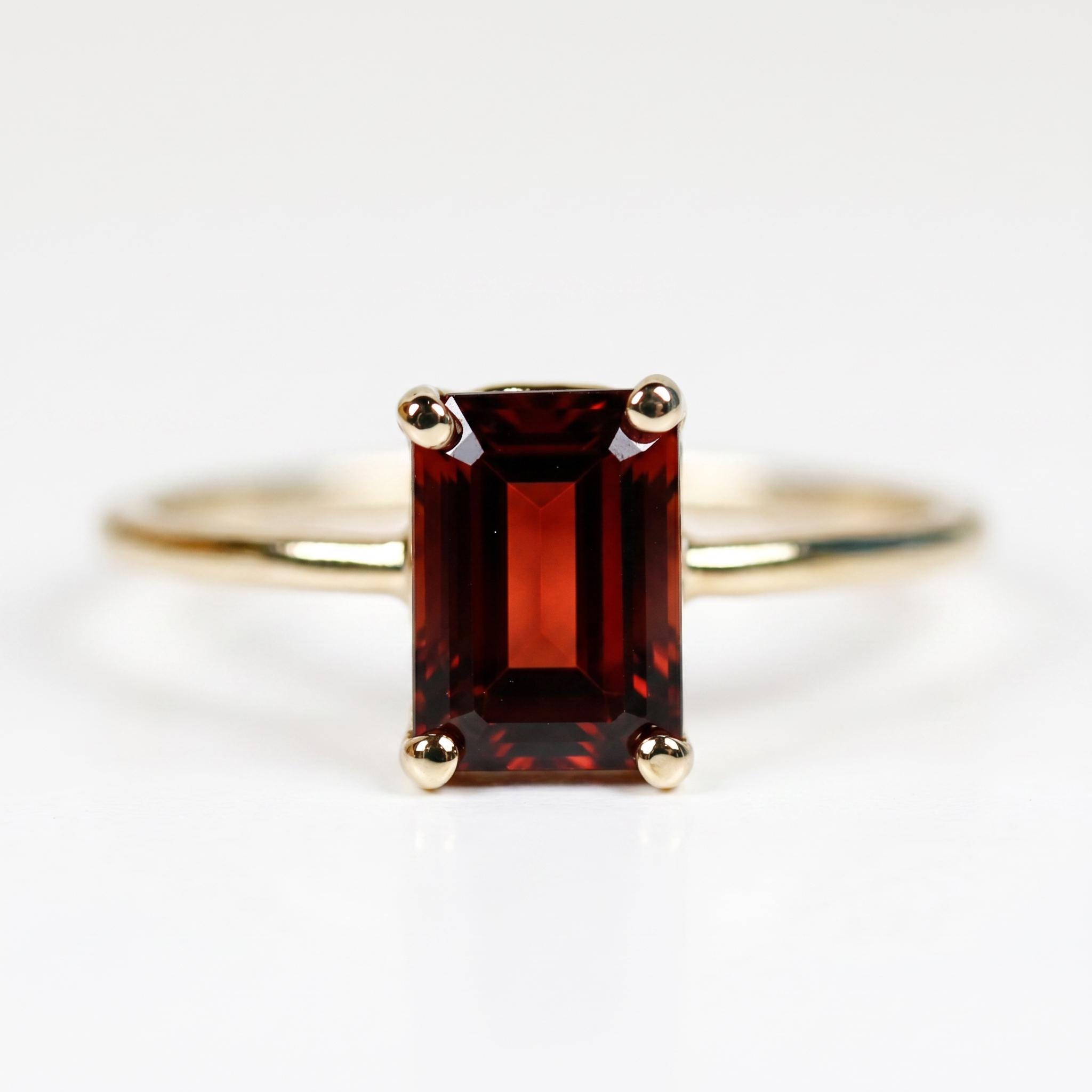 Emerald Cut Garnet Ring: 14k Solid Gold January Birthstone Jewelry