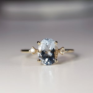 Oval Aquamarine Engagement Ring, 14k Gold Aquamarine Ring, Aquamarine Diamond Ring, March Birthstone Ring, Gift For Her