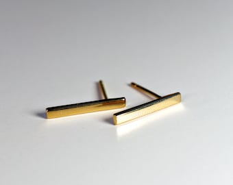 14k Solid Gold Bar Stud Earrings, Gold Bar Earrings, Gold Stick Stud Earrings, Simple Geometric Studs, Minimalist Earrings, Best Friend Gift