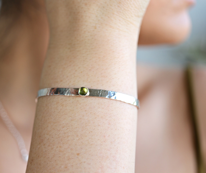 Peridot Bracelet Sterling Silver, Graduation Gift for Her, Handmade Hammered Cuff Bracelet Gold Filled or Silver, August Birthstone Jewelry image 5