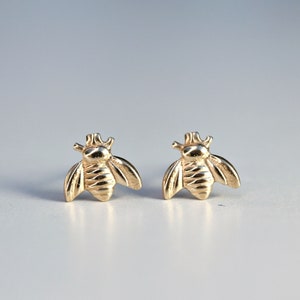 Honey Bee Stud Earrings 14k Gold, Minimal Studs, Minimalist Solid Gold Bumble Bee Earrings, Jewelry Gift for Granddaughter, Teen Jewelry