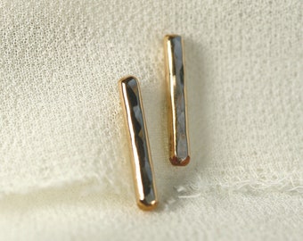 Gold Stick Stud Earrings, Minimal Simple Hammered Bar Stud Earrings Gold Filled, Hammered Gold Bar Stud Earrings, Geometric Earrings