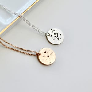 Gold Constellation Necklace, Custom Zodiac Necklace, Engraving Astrology Necklace, Silver or Gold Filled Coin Charm, Gift For Best Friend