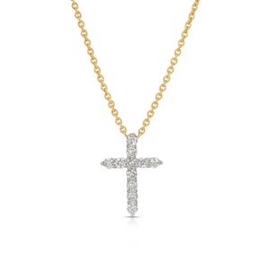 Diamond Cross Necklace 14k White Gold, Natural Diamonds Pave Necklace, Diamond Cross Pendant Necklace, Communion Gift, Jewelry Gift for Mom image 2