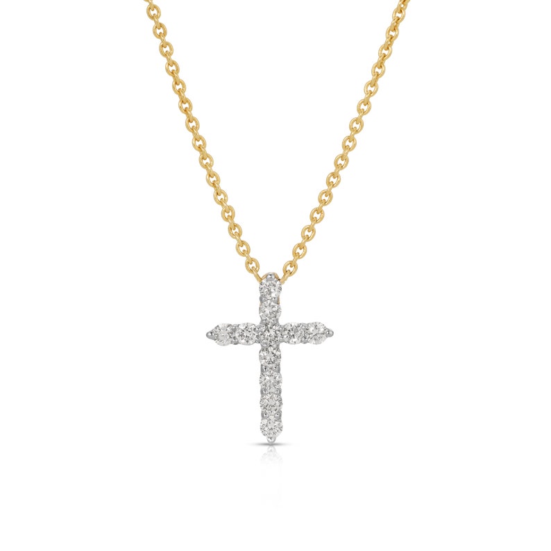Diamond Cross Necklace 14k White Gold, Natural Diamonds Pave Necklace, Diamond Cross Pendant Necklace, Communion Gift, Jewelry Gift for Mom 14k Gold