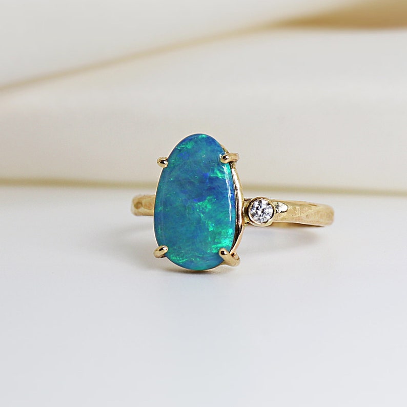 Blue Australian Opal Ring 14k Solid Gold Boulder Opal Ring - Etsy