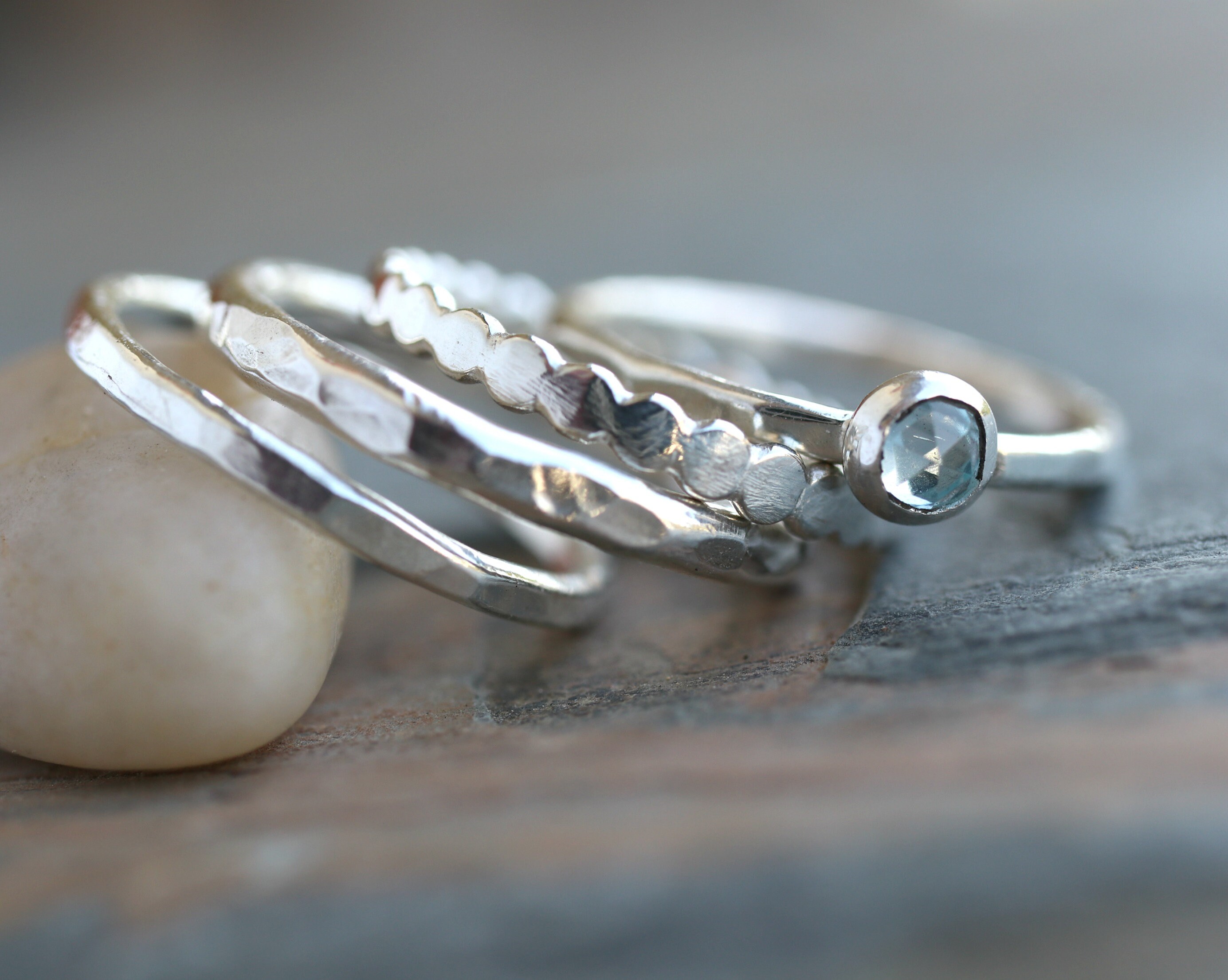 Four Stacking Rings Set Sterling Silver Blue Topaz Ring Set, November ...