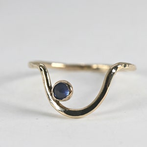 Sapphire Ring Wavy, Curved Ring, Delicate Gold Ring, September Birthstone Ring, Curved Ring. Arch Ring, Unique Gemstone Ring Handmade