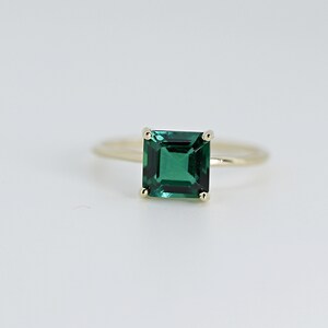 Asscher Cut Emerald Ring 14k Solid Gold, Handmade Art Deco Emerald Engagement Ring, 20th Anniversary Ring, May Birthstone Ring image 2