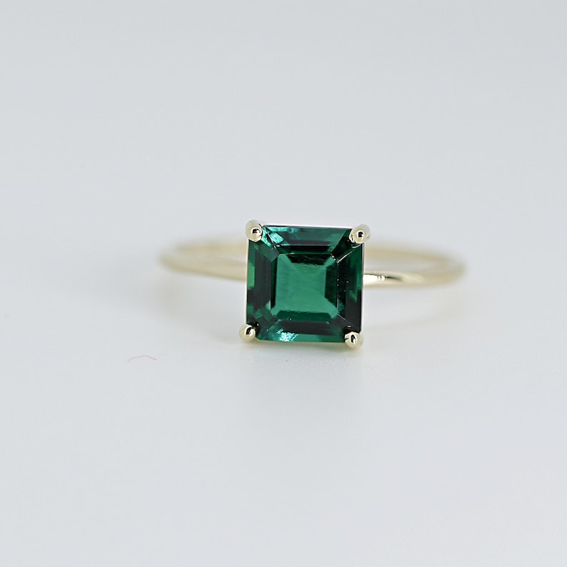 Asscher Cut Emerald Ring 14k Solid Gold, Handmade Art Deco Emerald Engagement Ring, 20th Anniversary Ring, May Birthstone Ring image 2