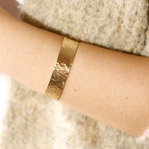 Wide Cuff Bracelet Gold Filled, Hammered Gold Cuff Bracelet, Personalized Bracelet Handmade Open Cuff, Statement Jewelry, Gift for Her image 6