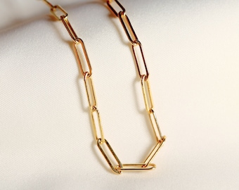 Gold Filled Paperclip Chain Necklace: Rectangle Link Chain, Layering Style