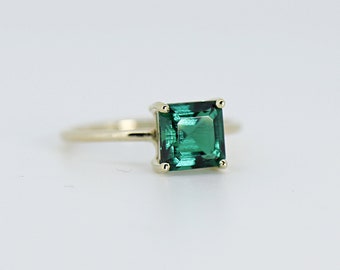 Asscher Cut Emerald Ring 14k Solid Gold, Handmade Art Deco Green Emerald Engagement Ring, 20th Anniversary Ring, May Birthstone Jewelry Gift