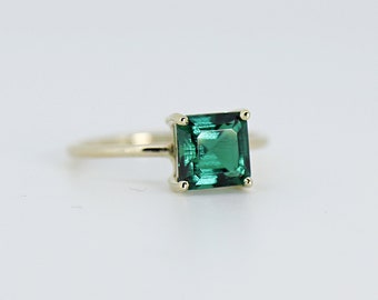 Asscher Cut Emerald Ring 14k Solid Gold, Handmade Art Deco Emerald Engagement Ring, 20th Anniversary Ring, May Birthstone Ring