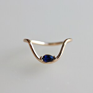 Marquise Sapphire Ring 14k Solid Gold, Curved Ring Gemstone, Sapphire Stacking Ring, September Birthstone, 45th anniversary Gift for Wife image 4