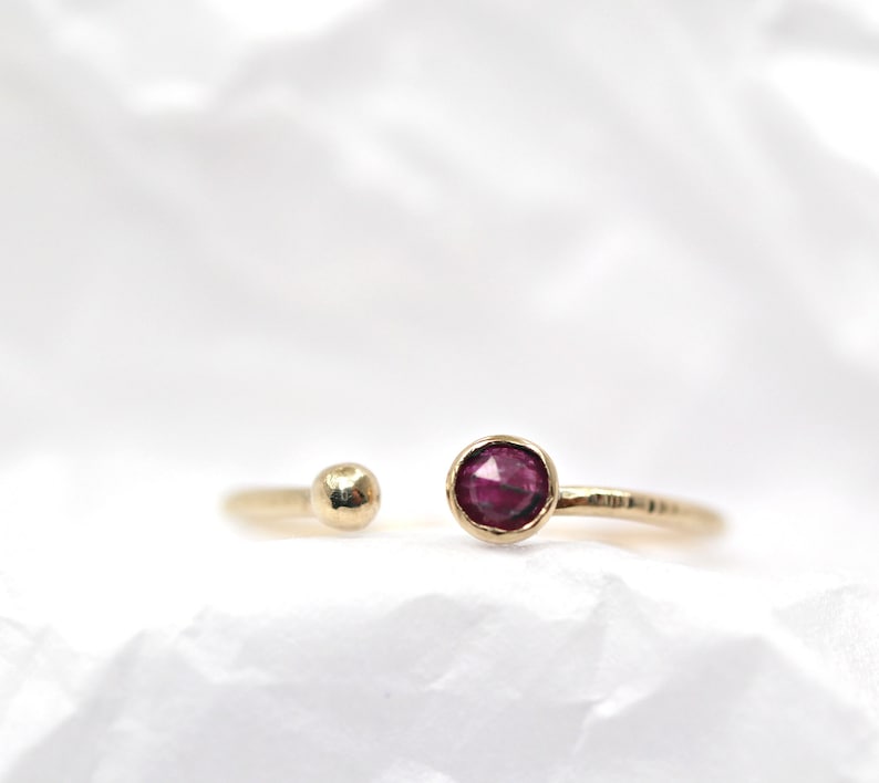 Ruby Ring 14k Gold, Ruby Open Ring, Adjustable Ring, Handmade July Birthstone Ring, Open Cuff Ring, Solid Gold Gemstone Ring Textured Band image 6