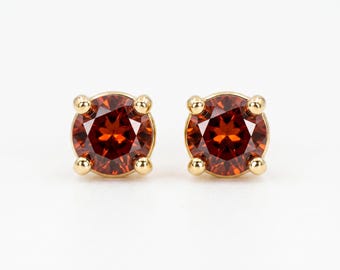 Garnet Stud Earrings in 14k Gold, Handmade January Birthstone Earrings, Garnet Bridal Jewelry