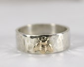 Honey Bee Ring Sterling Silver, Boho Mixed Metal Ring, Handmade Bee Jewelry, Personalized Jewelry, Unisex Ring, Custom Gold Filled Bee Ring