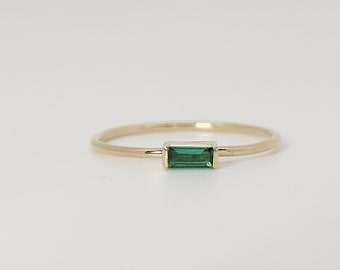 Emerald Ring 14k Gold, Emerald Promise Ring, Handmade Minimalist Engagement Ring, May Birthstone Jewelry, Art Deco Emerald Baguette Ring