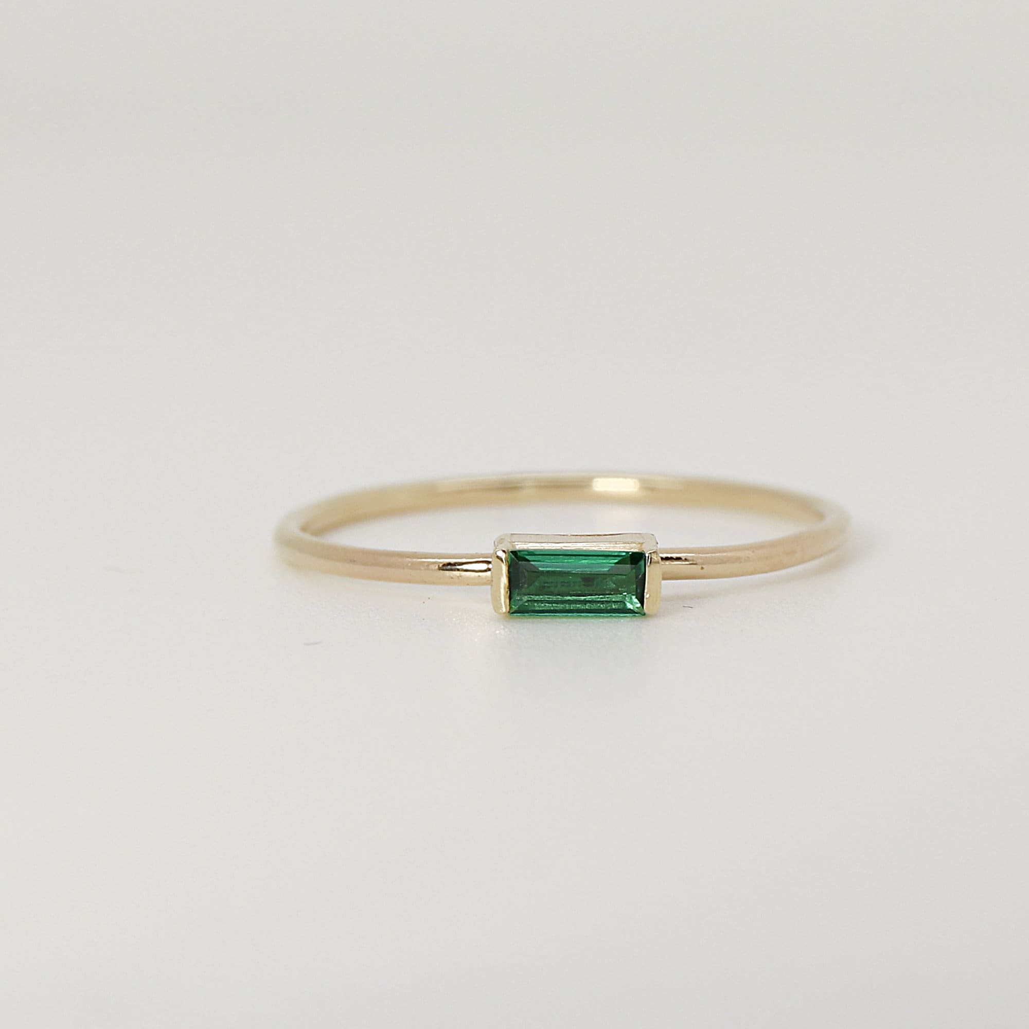 Emerald Ring 14k Gold, Emerald Promise Ring, Handmade Minimalist Engagement Ring, May Birthstone Jewelry, Art Deco Emerald Baguette Ring