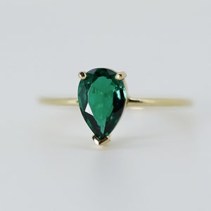 Emerald Engagement Ring 14k Gold, Pear Cut Emerald Ring Solid Gold, Handmade Ring, 20th Anniversary Ring, May Birthstone, Gift for her