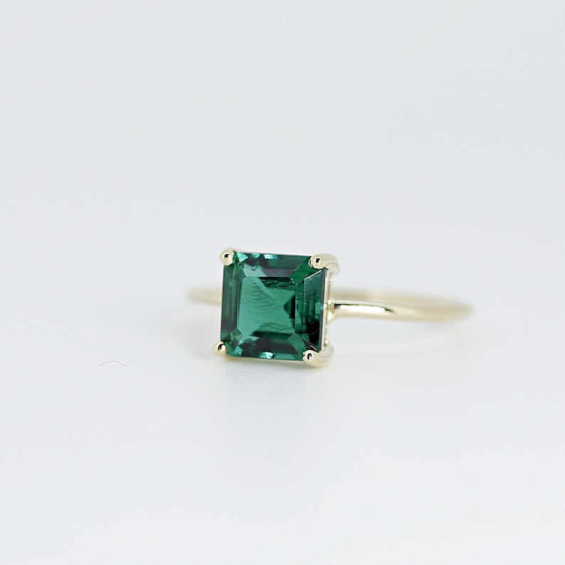Asscher Cut Emerald Ring 14k Solid Gold, Handmade Art Deco Emerald Engagement Ring, 20th Anniversary Ring, May Birthstone Ring image 4
