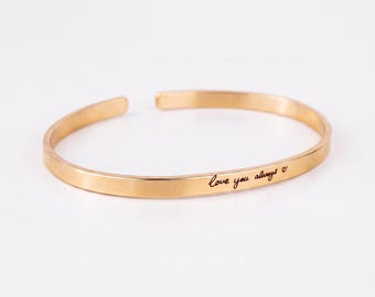 Custom Handwriting Cuff, 4mm Gold Filled Bracelet, Actual Handwriting Engraving, Personalized Memorial Jewelry